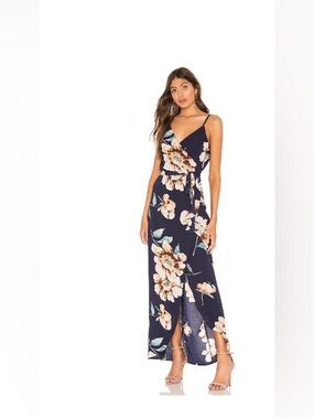 superdown Navy Floral Maxi Slip Dress with Tie Waist